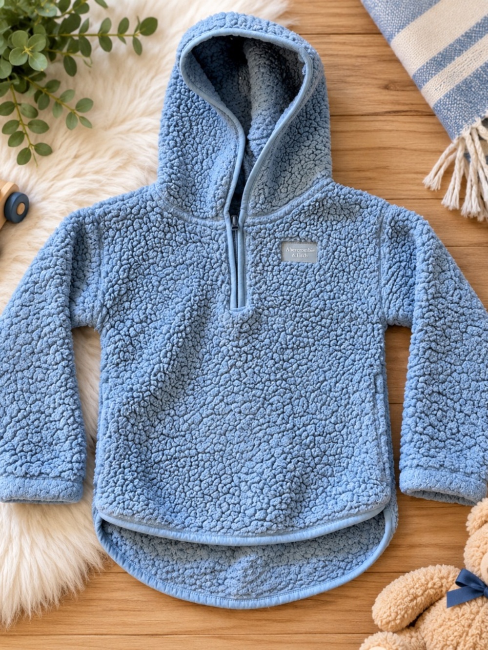 Abercrombie Kids Blue Gray Sherpa Hoodie Size 5/6